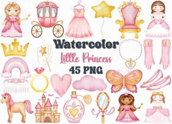 Download Watercolor Little Princess Clipart Set - Little princess Collection