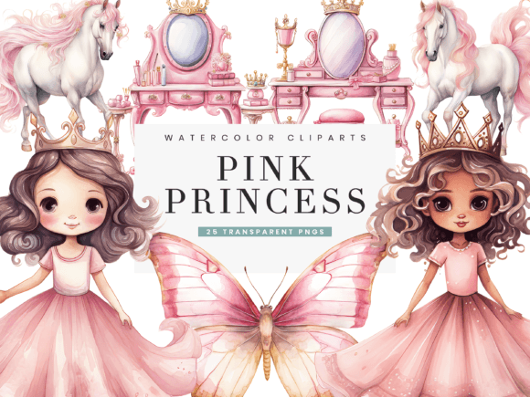 Download Watercolor Pink Little Princess Clipart - Little princess Collection