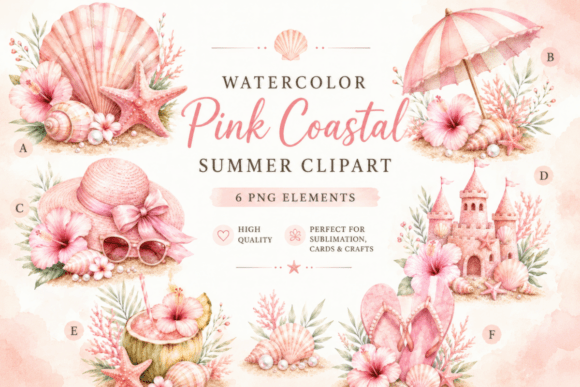 Download Pink Coastal Summer Watercolor Clipart - Pink Collection