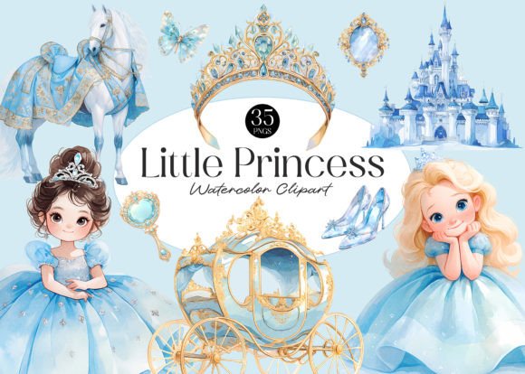 Download Blue Little Princess Watercolor Clipart - Little princess Collection