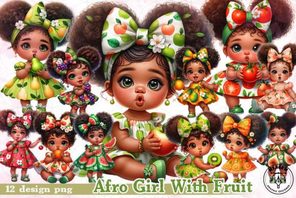 Download Afro Girl with Fruit Clipart PNG - Afro Collection