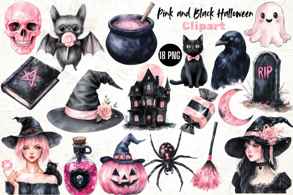 Download Pink and Black Halloween Clipart - Pink Collection