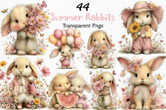 Download Whimsical Summer Rabbits Clipart PNG - Premium Resources