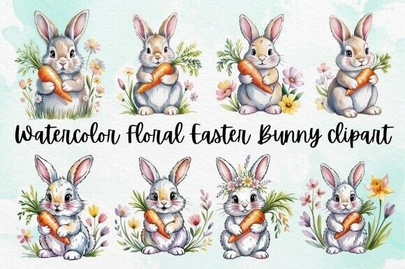 Download Watercolor Floral Easter Bunny Clipart - Premium Resources